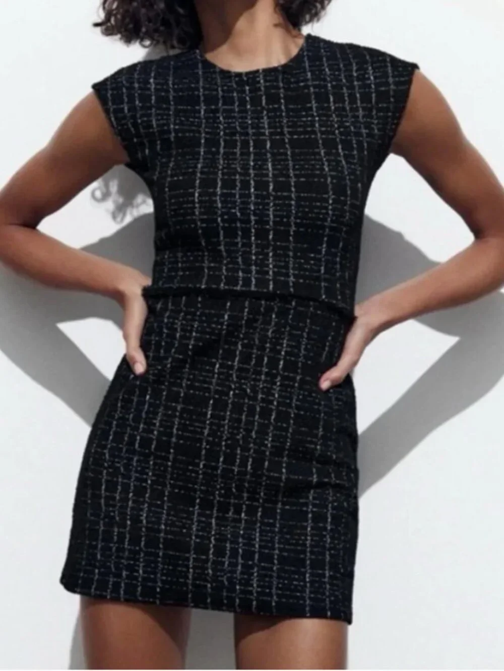 Zara Black and White Tweed Mini Dress Size S - Picture 3 of 16